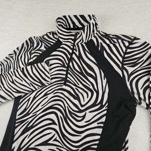 Hot Chillys Womens Base‎ Layer Activewear Top Medium Weight 1/4 Zip Sz L Zebra